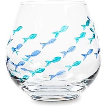 goblet fish|Blu/Grn Fish Stemless Wine Glass.